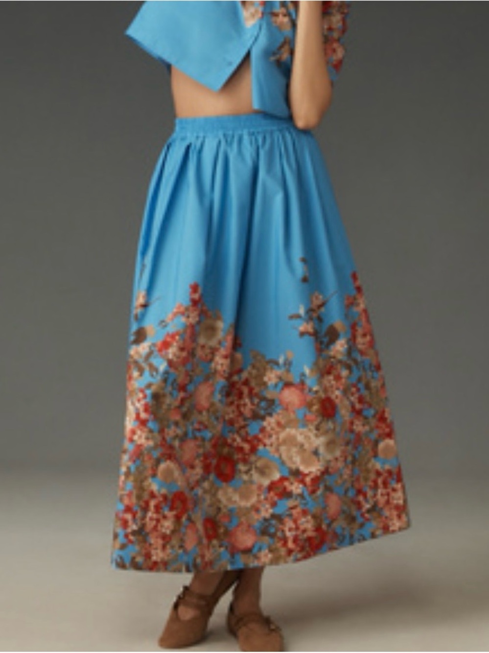 Maeve Bright Blue Floral A-Line Maxi Skirt Cotton 3X